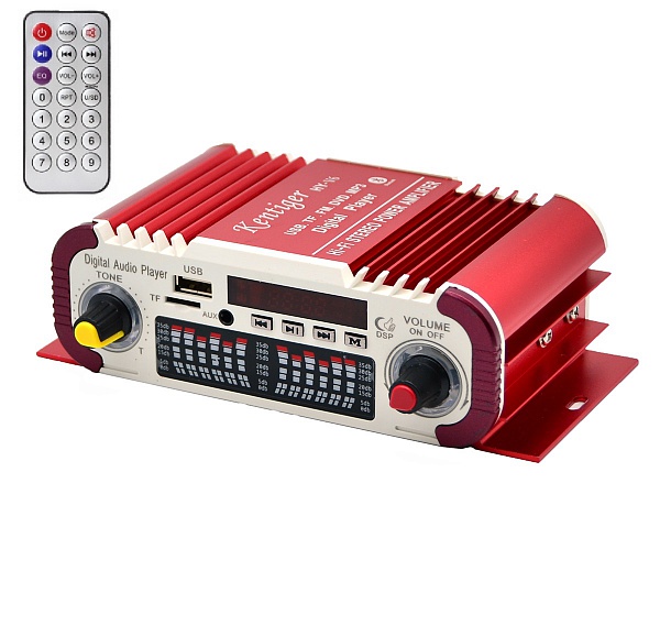 Усилитель звука Kentiger HY-V6 (2х15Вт, USB, TF, FM, bluetooth, пит 12В/5А -5.5мм)