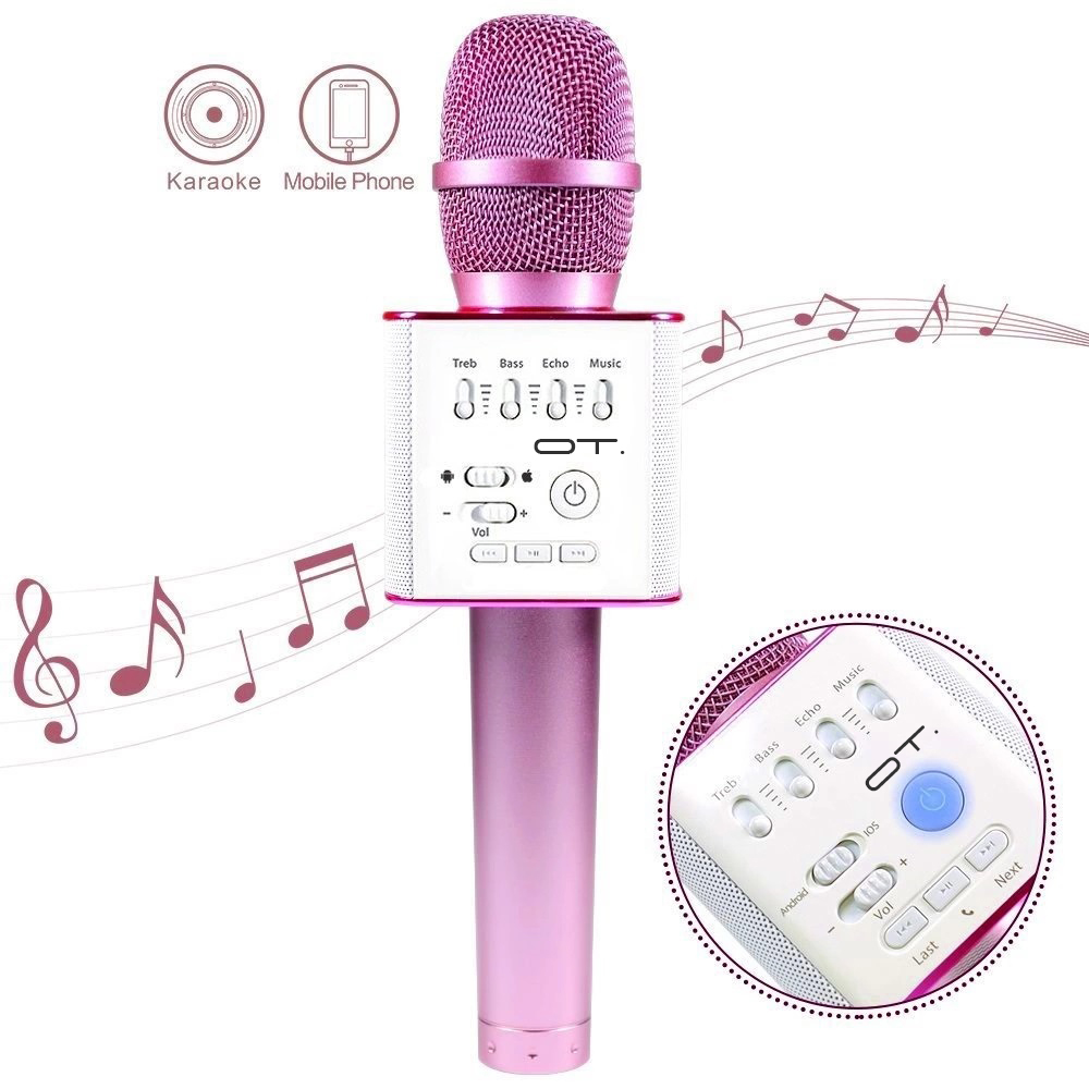 Микрофон OT-ERM05 фиолетовый (Q9) для караоке беспроводной (Bluetooth, динамики, USB)