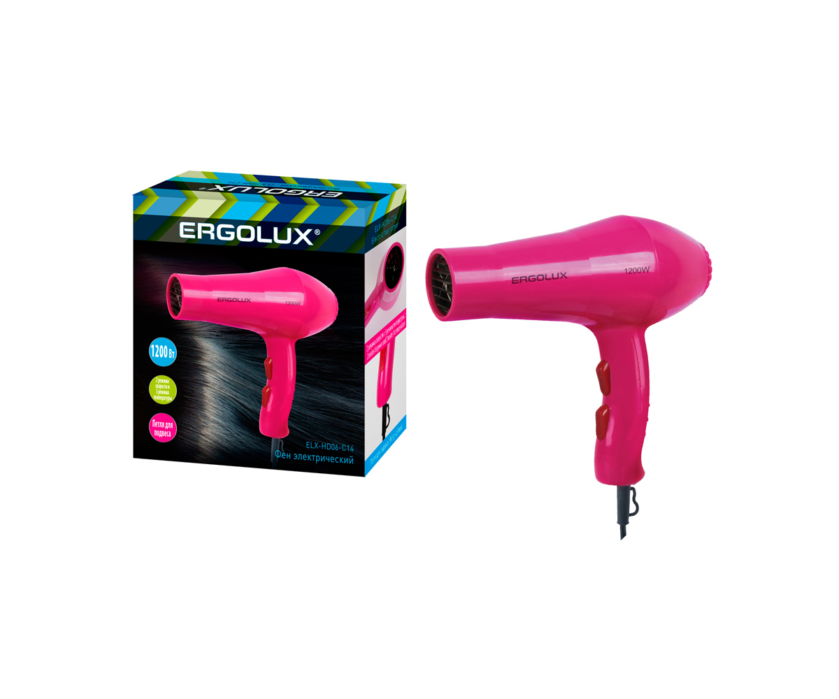 Фен ERGOLUX ELX-HD06-C14 розовый ПРОМО (1200 Вт, 220-240В) (/уп)