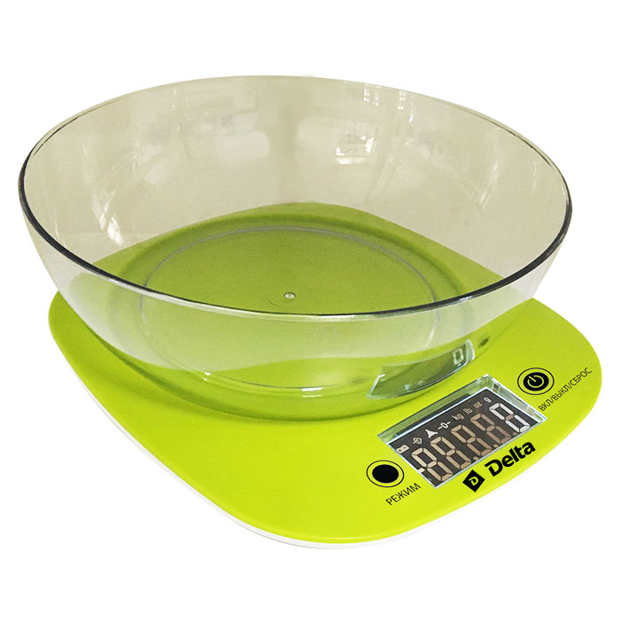Весы кухонные DELTA KCE-32 зелен  (с чашей 5 кг,электронные, стекло, LCD дисплей) 12/уп