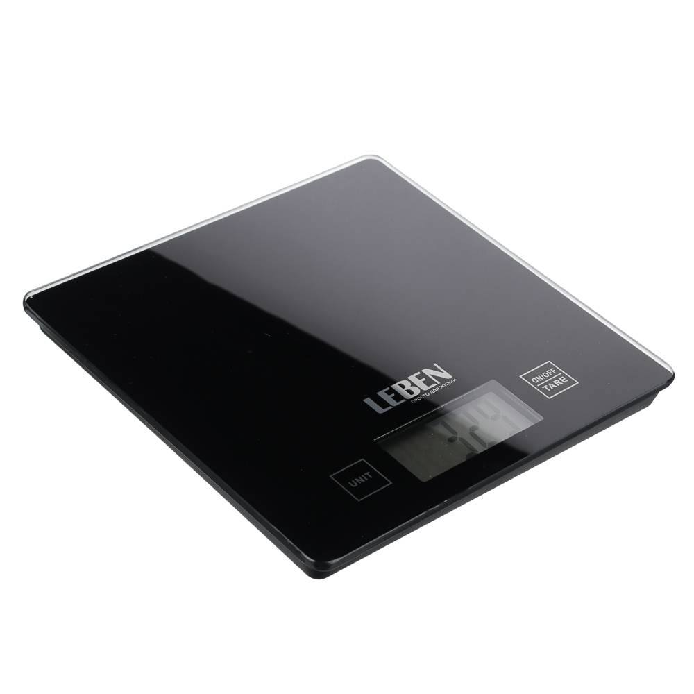 Весы кухонные LEBEN чёрн (5 кг/1г, прямоуг, электр, слим, стекло, LCD дисплей) 268-045 12/уп