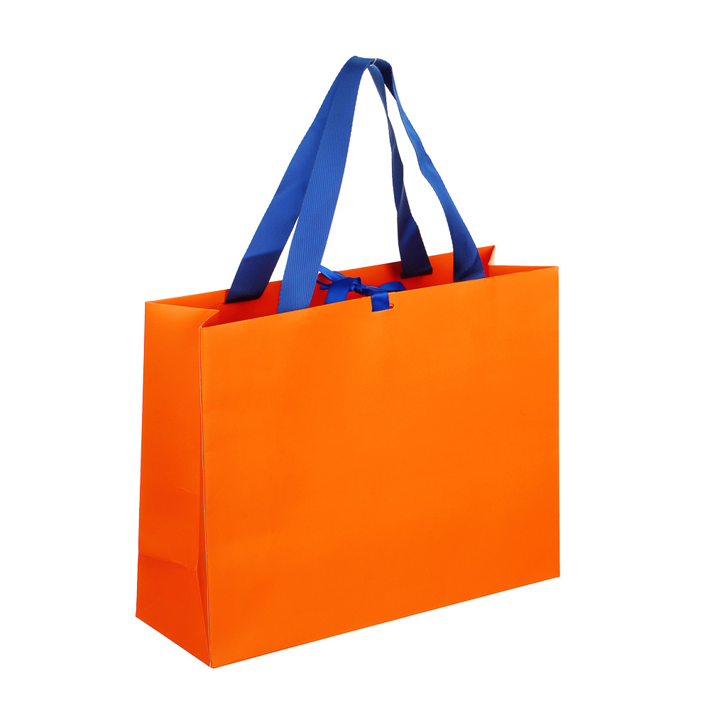 Пакет подарочный, высококачественная бумага, с лентой, 32x25x11 см, оранжевый