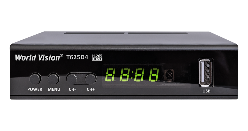 Цифровая TV приставка (DVB-T2) World Vision T625D4 (диспл, кнопк, мет/пласт, H.265,T2+C, IPTV, AC3)